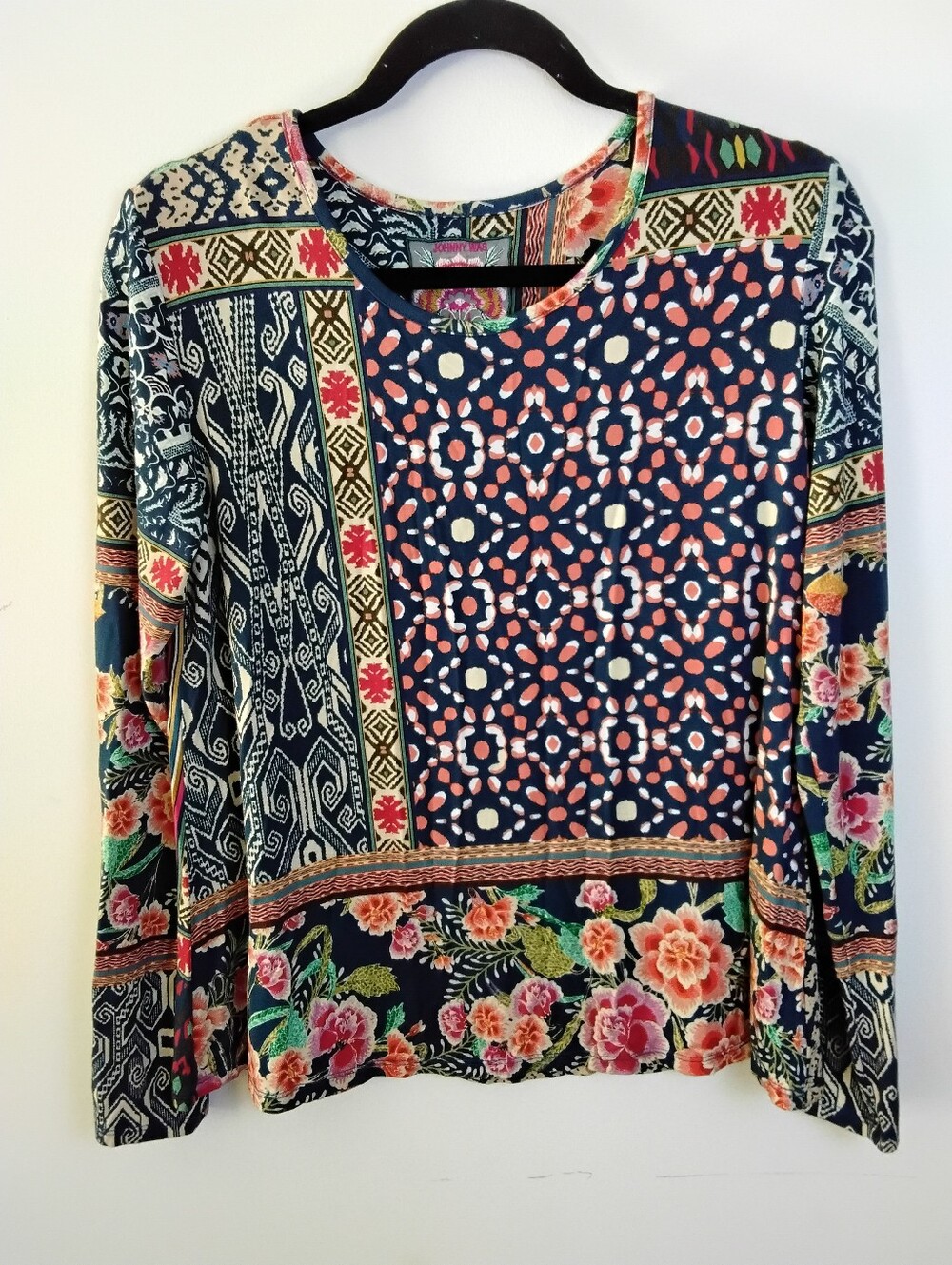 Johnny Was Floral & Geometric Long-Sleeve Top - Navy/Multi XS